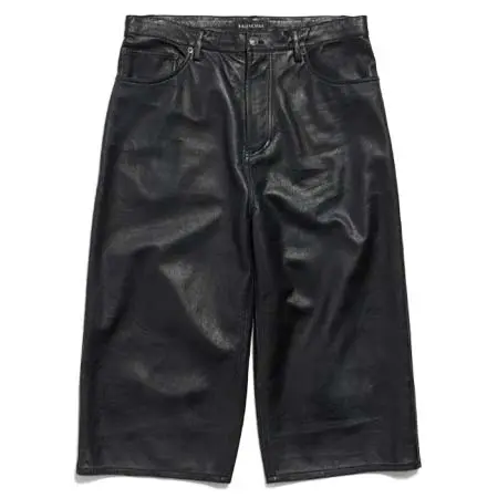バレンシアガ(BALENCIAGA) アパレル(洋服) Cropped Baggy パンツ ブラック スーパーソフトレザー メンズ 856342TSS011000