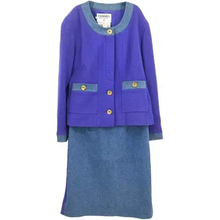 シャネル(CHANEL) アパレル(洋服) 1991 Setup Suit Denim Jacket Skirt Purple Blue