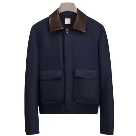 ディオール(DIOR) アパレル(洋服) レザーカラー ブルゾンジャケット ヘリンボーン カシミヤ