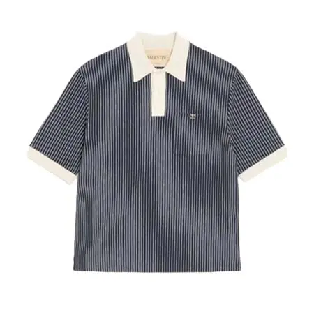 ヴァレンティノ(VALENTINO) アパレル(洋服) Vロゴエンブロイダリー ストライプ ビスコース Tシャツ 9V3MH04NBM8_BLB