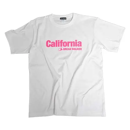 ブレイクウォーカー(BREAK WALKER) カリフォルニア　バイ　ブレイク　ウォーカー　Tシャツ / ボディ：WHITE / ロゴ：BREAK PINK