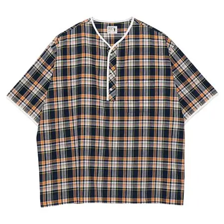 ヘンリーネック デパートメント(HENLEY NECK DEPARTMENT) Albert Henley Neck Shirt / MADRAS PLAID Orange HD261-50008