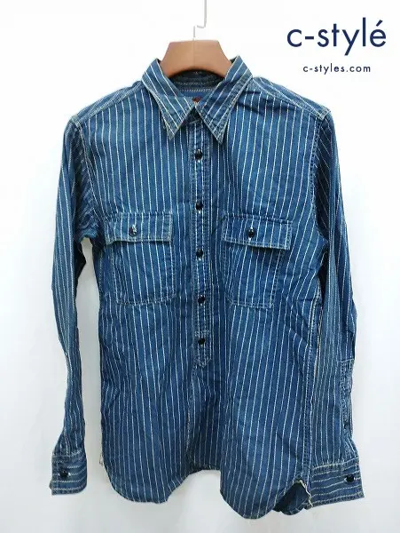 DENIME ドゥニーム ストライプワークシャツ M インディゴ系 ウォバッシュ 綿100% 日本製