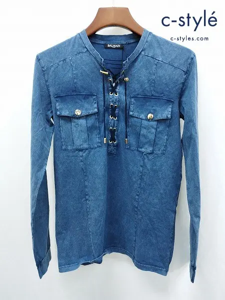 BALMAIN バルマン トップス XS インディゴ イタリア製 綿100%