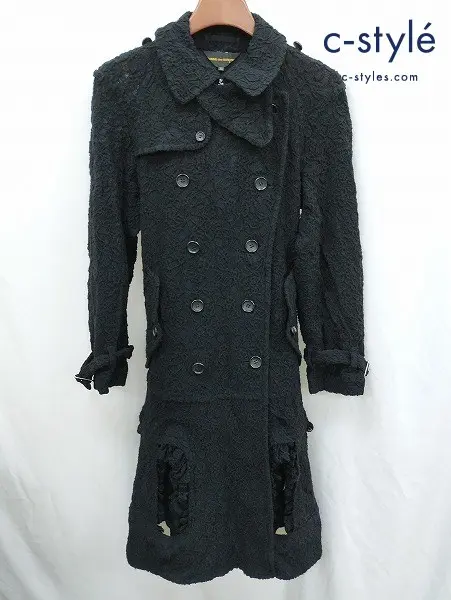 COMME des GARCONS コムデギャルソン レーストレンチコート XS ブラック 日本製 ニット GP-C004 レディース