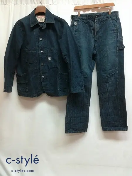 SUGAR CANE シュガーケーン ジャケット パンツ 38 32 ブラック×インディゴ系 ストライプ セットアップ