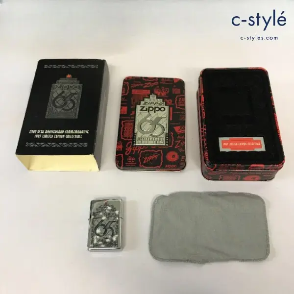 ZIPPO ジッポー オイルライター 65th ANNIVERSARY シルバー 1932-1997 缶入り メタル貼り 立体プレート