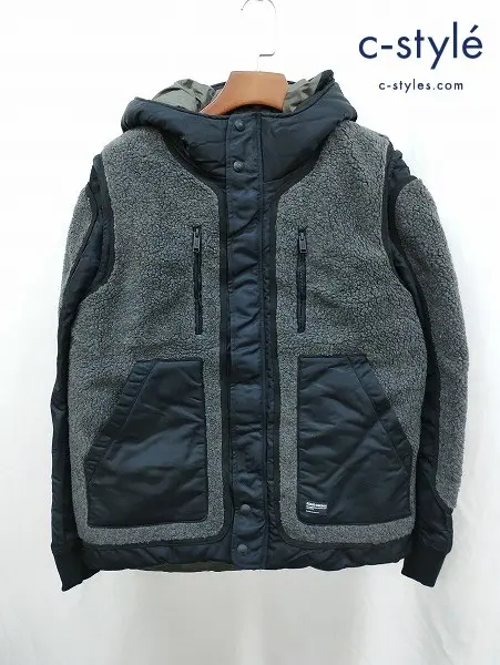 ROARS ORIGINAL ロアーズオリジナル 中綿ボアジャケット XL グレー×ブラック 2WAY 日本製