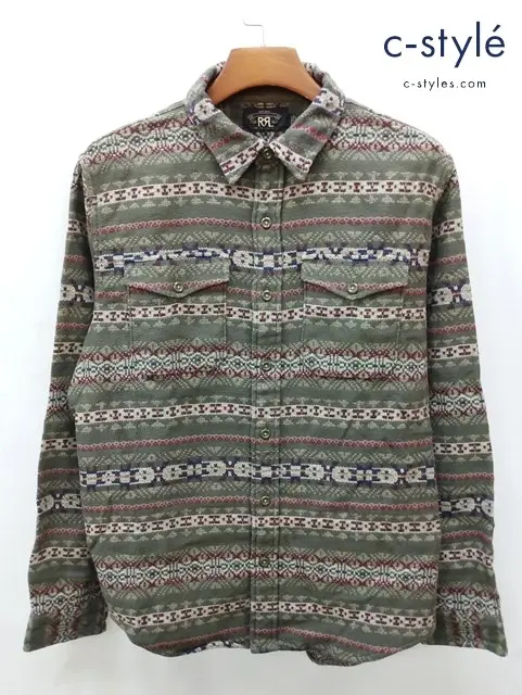 RRL ダブルアールエル 長袖シャツ L カーキ系 綿100% フェアアイル ワークシャツ 782871203001