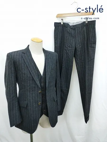 麻布テーラー アザブテーラー 3ピーススーツ 046A/082 グレー系 ストライプ柄 Vitale Barberis Canonico