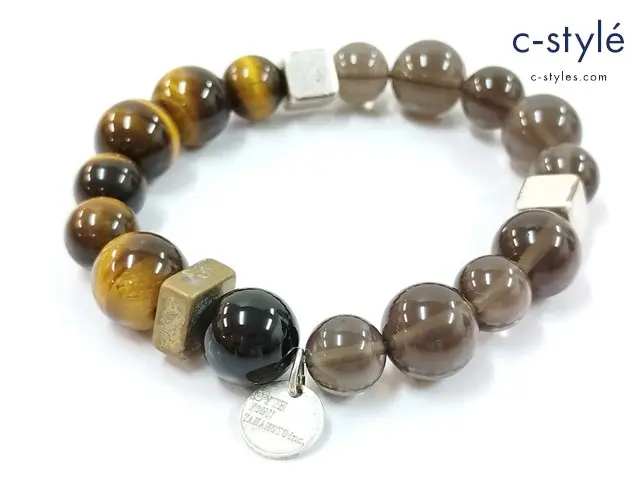 YOHJI YAMAMOTO ヨウジヤマモト ブレスレット ブラウン系 S’YTE TIGER’S EYE+SMOKY QUARTZ BRASS