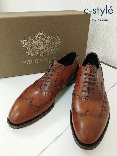 SHETLAND FOX シェットランドフォックス ウイングチップシューズ 6 ブラウン系 シューツリー付き 3014 SF
