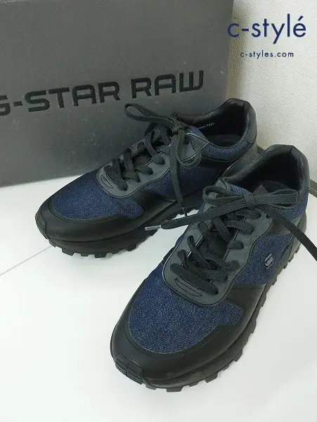 G-STAR RAW ジースターロゥ スニーカー 27cm インディゴ×ブラック THEQ RUN BO DENIM D22655-01-C869