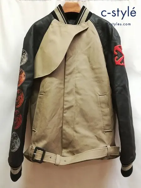 OFF-WHITE オフホワイト レザージャケット 50 カーキ×ブラック系 中綿 羊革 OMJA115F23LEA002