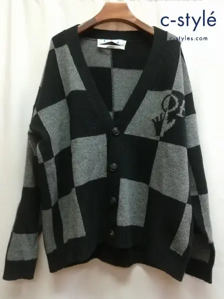 OFF-WHITE オフホワイト ウールカーディガン XL ブラック×グレー OMHB010F21KNI001