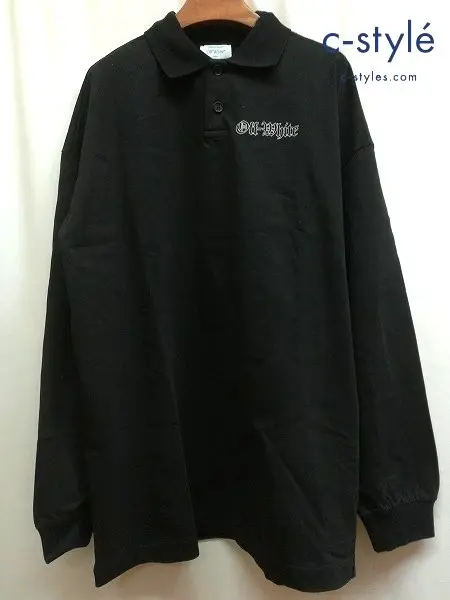OFF-WHITE ポロシャツ S ブラック Black Gang Print Logo Oversized Polo OMGC019F24JER002