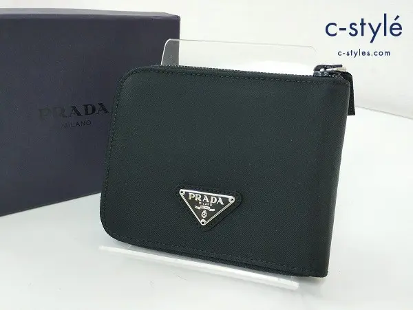 PRADA プラダ 二つ折り財布 ブラック テスートナイロン ラウンドファスナーウォレット