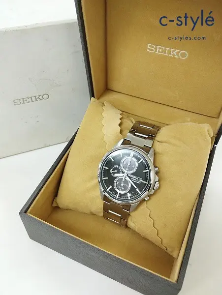 SEIKO セイコー 腕時計 ブラック×シルバー SOLAR CHRONOGRAPH V172-0AA0