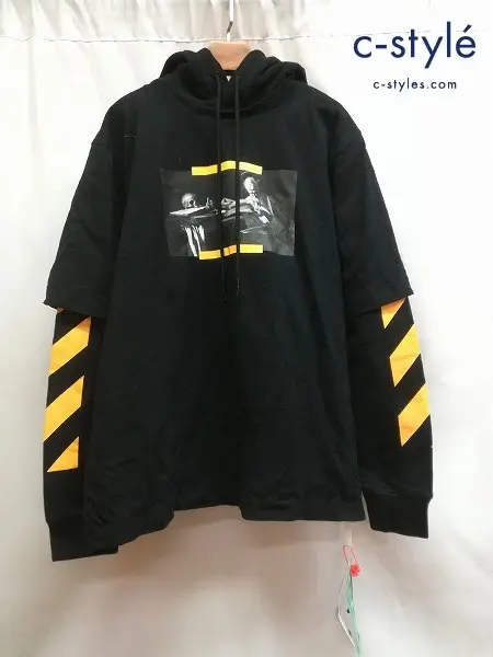 OFF-WHITE オフホワイト Tシャツレイヤードパーカー XL ブラック OMBB087F21FLE006