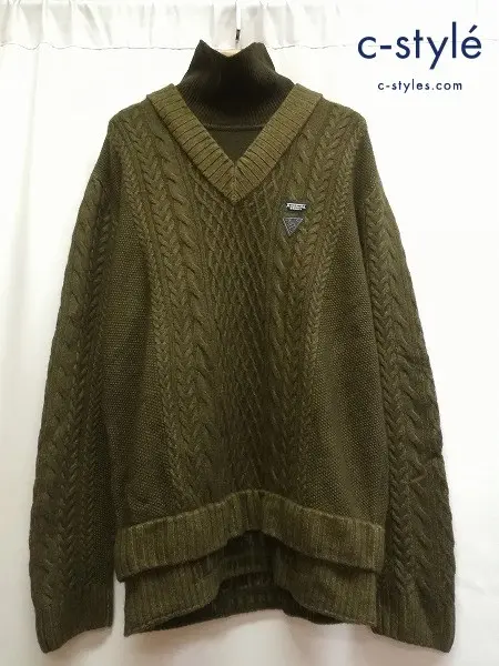 MARK&LONA マーク&ロナ セーター 50 カーキ カシミヤ100 レイヤード MCM-4C-AB57