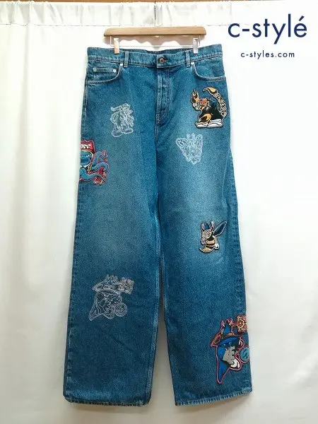 OFF-WHITE デニムパンツ 33 インディゴ Character blue jeans with appliques OMYA18BF24DEN001