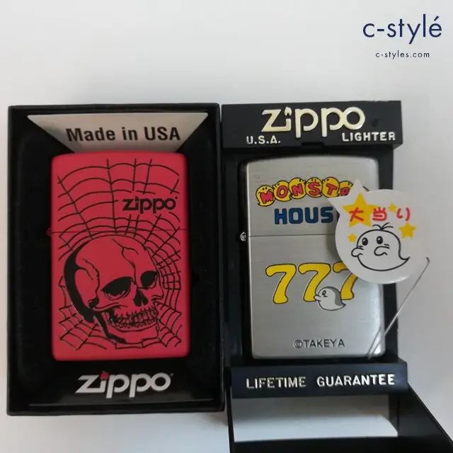 ZIPPO ジッポー オイルライター MONSTER HOUSE 777 シルバー ’97 蜘蛛の巣 スカル マットレッド ’15