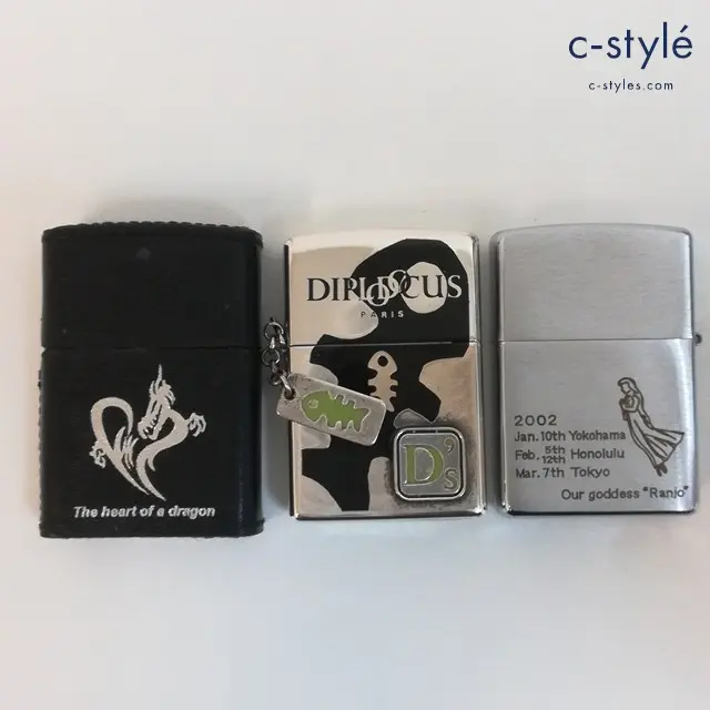 ZIPPO ジッポー オイルライター DIPLODOCUS PARIS The heart of a dragon 革巻き 日本丸 計3点