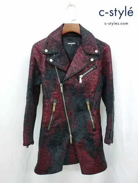 DSQUARED2 ディースクエアード ダブルライダースコート 40 レッド×ブラック イタリア製 レディース