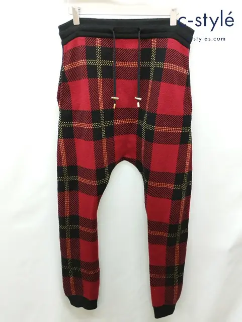 BALMAIN バルマン チェックニットパンツ M レッド系 W6HM592D689L