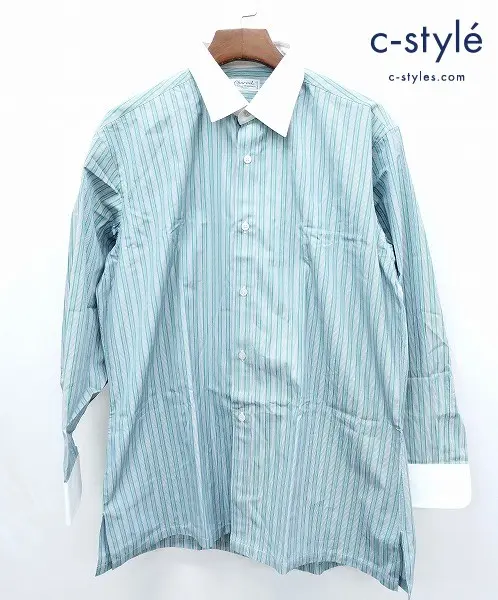 Charvet シャルベ ワイシャツ 42 グレー×グリーン ストライプ 長袖
