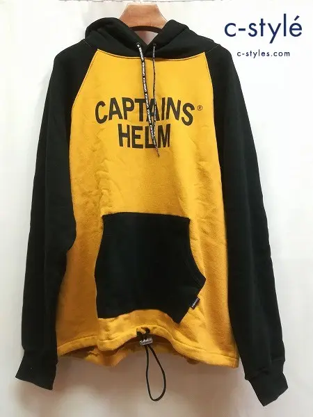 CAPTAINS HELM キャプテンズヘルム パーカー L ブラック×マスタード 2TONE COLLEGE HOODIE