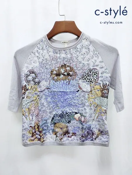 HERMES エルメス 五分袖ニット S パープル系 シルク 絹100% カシミヤ100% イタリア製 キッズ 女の子