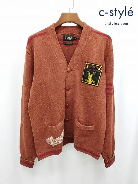 RRL ダブルアールエル カーディガン L ブラウン系 ニット レタードカーディガン KR-PM-KA-6200