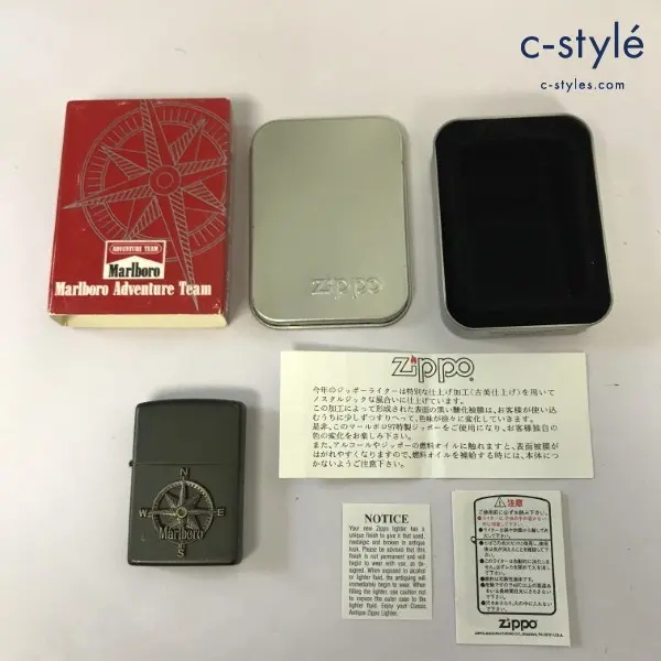 ZIPPO ジッポー オイルライター Marlbolo Adventure Team マルボロ コンパス ブラック系 ’97 缶ケース付
