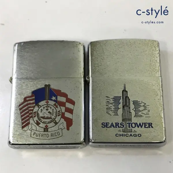 ZIPPO ジッポー オイルライター PUERTO RICO プエルトリコ ’92 SEARS TOWER CHICAGO ’91 シルバー