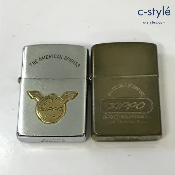 ZIPPO ジッポー オイルライター THE AMERICAN SPIRITS シルバー ’86 FOR THE LIGHT YOUR LIFE ゴールド ’89 計2点