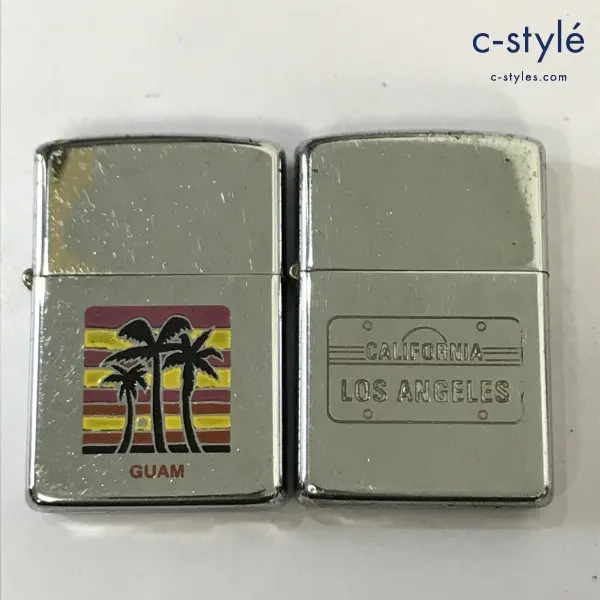 ZIPPO ジッポー オイルライター GUAM グアム CALIFORNIA LOS ANGELES カリフォルニア シルバー ’87 計2点