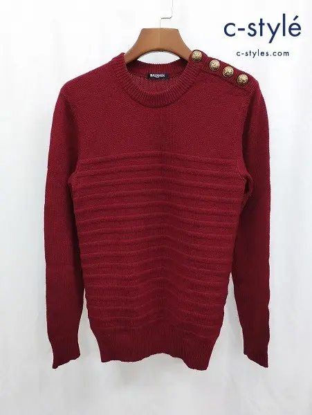 BALMAIN バルマン クルーネックニット XS レッド ショルダーボタン