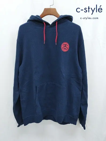 STUSSY ステューシー パーカー XL ネイビー SS LINK ロゴプリント スウェット フーディ