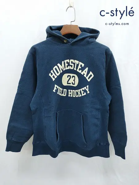 WAREHOUSE ウエアハウス パーカー L ネイビー系 綿100% リバースウィーブ 日本製 HOMESTEAD FIELD HOCKEY