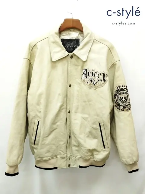 AVIREX アヴィレックス レザージャケット 3XL アイボリー系 本革 中綿 NAVAL ACADEMY スタジャン