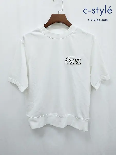 LACOSTE ラコステ スウェットTシャツ US S ホワイト オーバーサイズ クロックエンブレム トレーナー