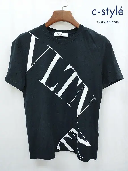 VALENTINO ヴァレンティノ Tシャツ XS ブラック ロゴプリント 綿100% イタリア製 SB3MG02E4SH