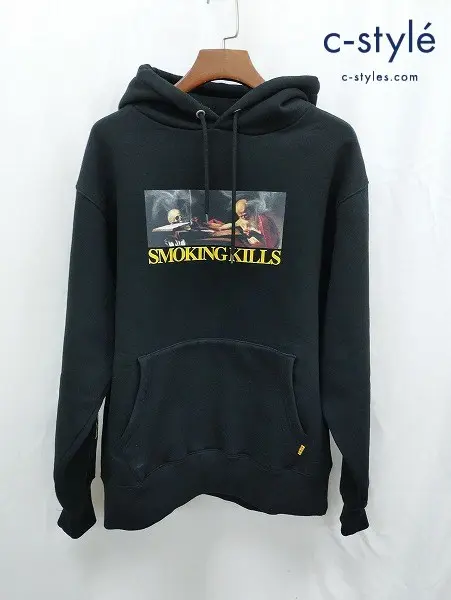 #FR2 エフアールツー パーカー L ブラック 裏起毛 プリント SMOKING KILLS HOODIE フーディ
