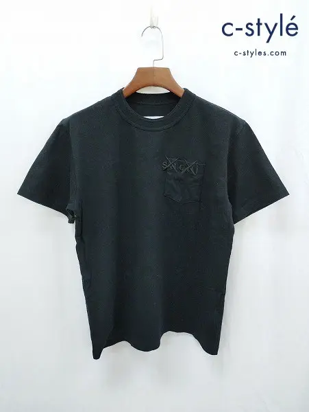 sacai×KAWS サカイ×カウズ Tシャツ 2 ブラック 綿100% Embroidery T-Shirt 21-0285S