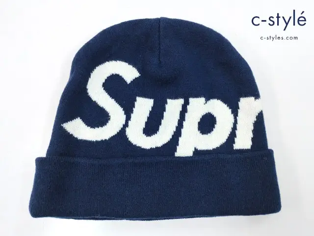 Supreme シュプリーム 帽子 ネイビー系 カシミヤ混 Big Logo Beanie ビッグロゴ ビーニー