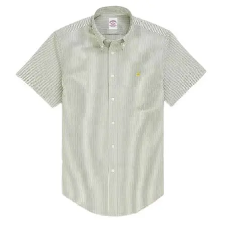 Brooks Brothers(ブルックスブラザーズ) コットン／ペーパーヤーン　GFロゴ　ストライプ　ショートスリーブ　スポーツシャツ　Traditional Fit 330002198