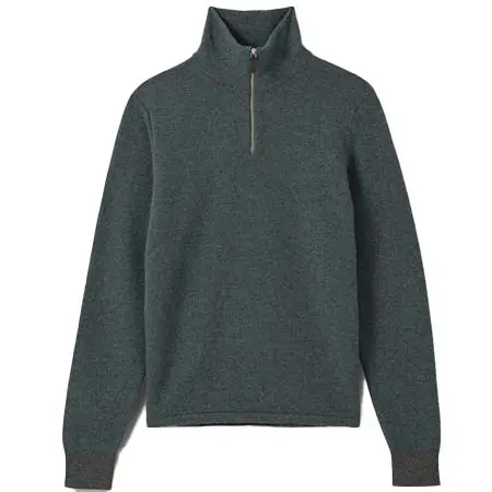 JOHNSTONS OF ELGIN(ジョンストンズオブエルガン) ツィール グレー＆グリーン カシミヤ ハーフジップ ジャンパー  KAP06137