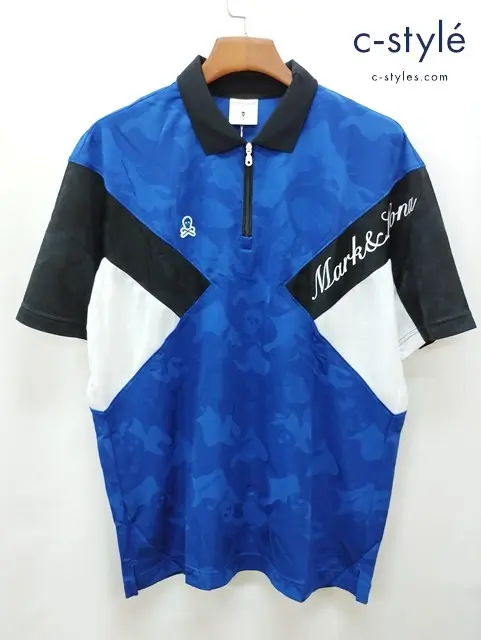 MARK&LONA マーク&ロナ ポロシャツ 50 ブルー 半袖 ハーフジップ Gauge Panel Polo MLM-4A-AP31