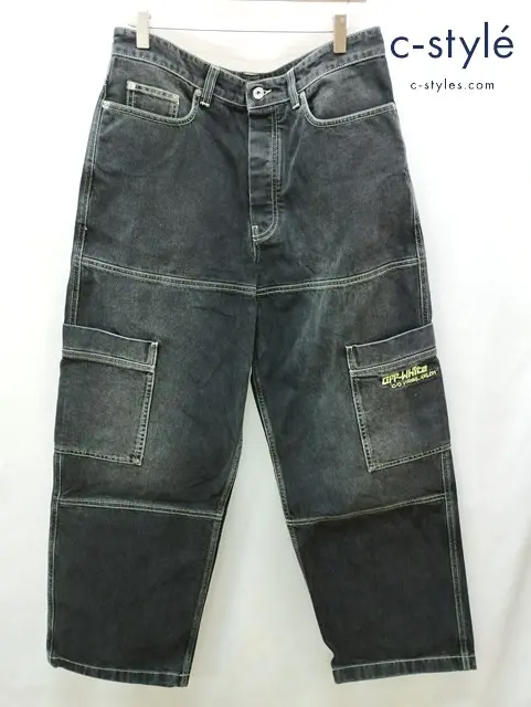 Off-White オフホワイト デニムパンツ 32 ブラック OFF IRREG DEN CARGO JEANS OMYA18QS25DEN0021350